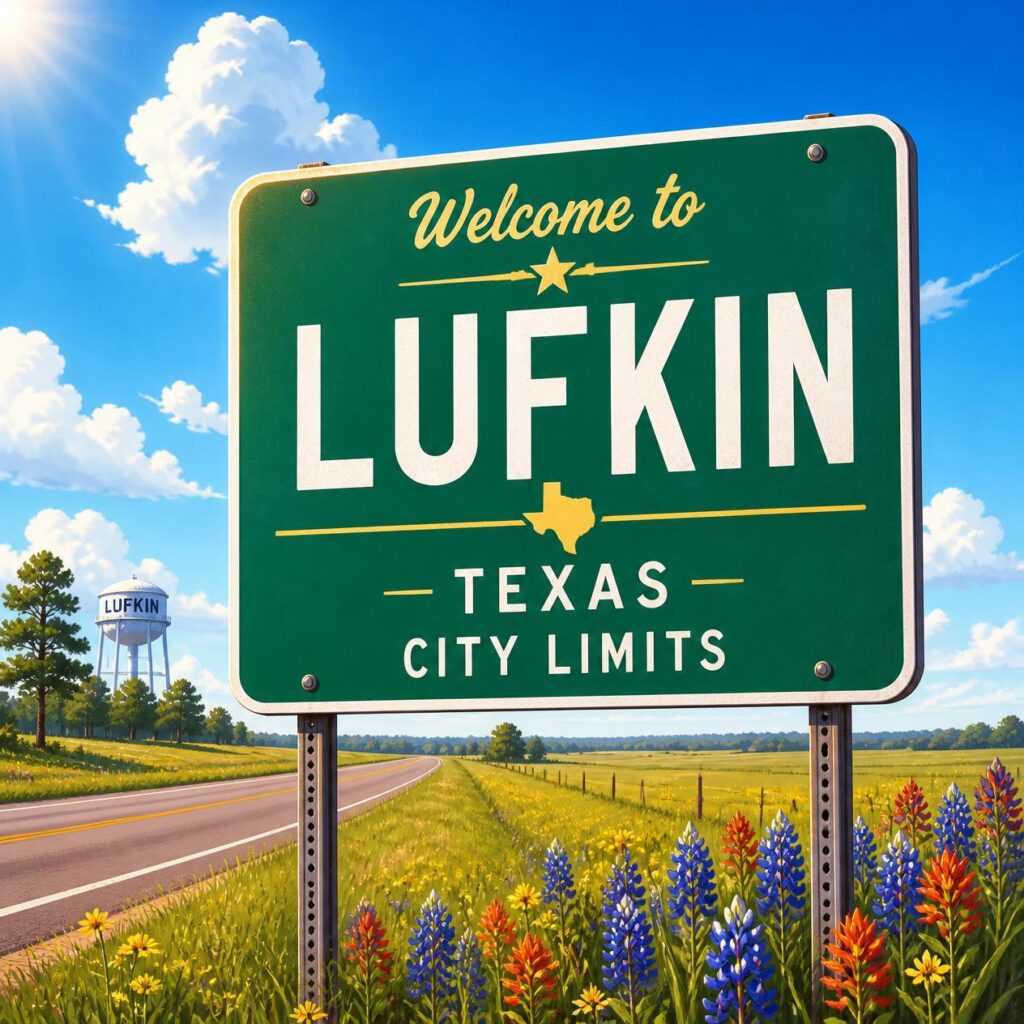 Lufki, TX city limits sign