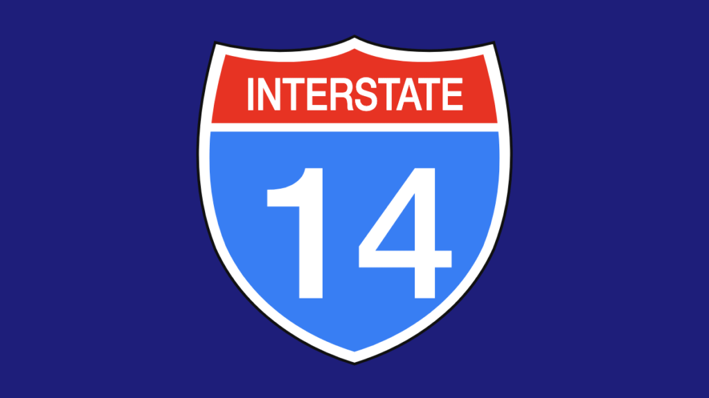 Interstate 14 highway shield on a dark blue background