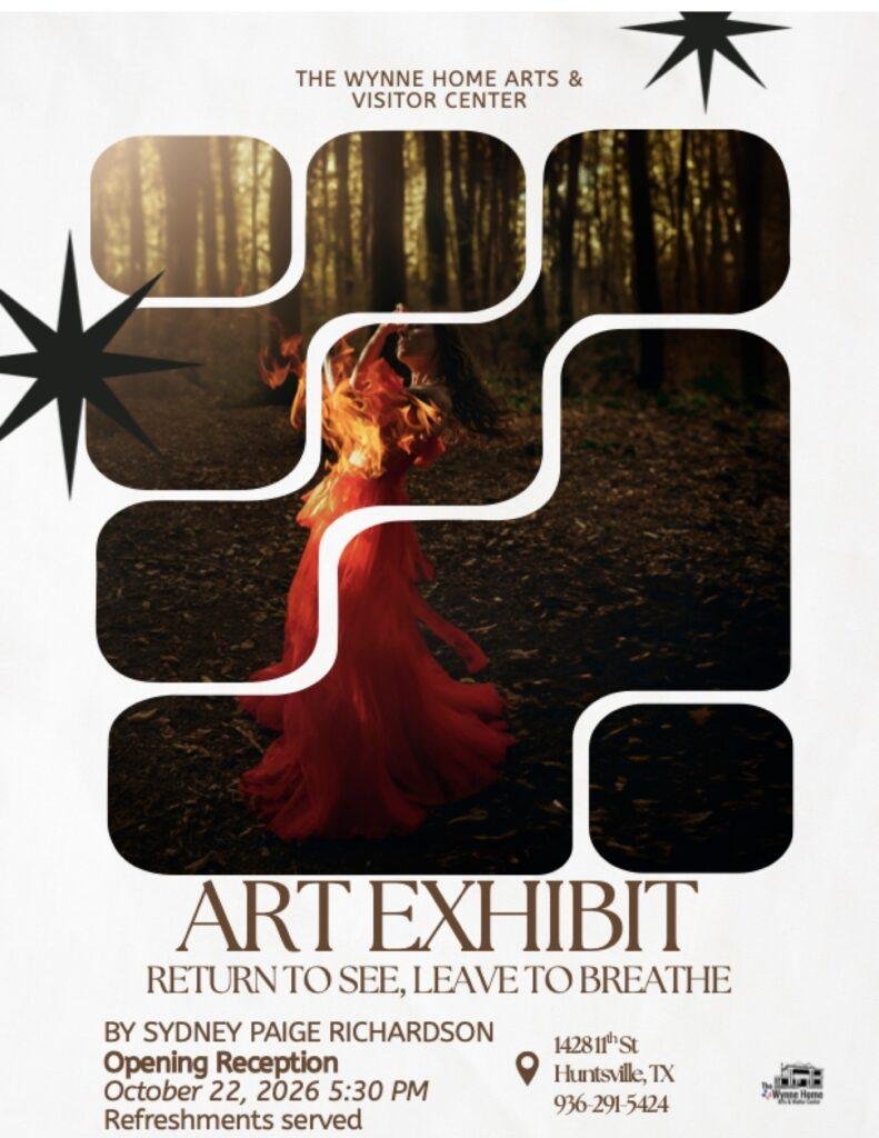 Sydney Paige Richardson art exhibition flyer at the Wynne Home, Huntsville